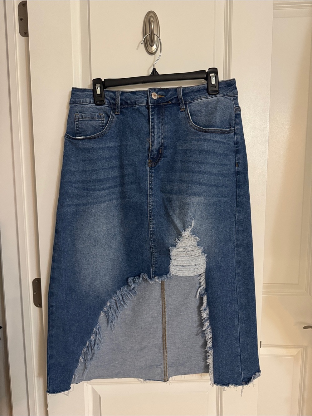 Women’s Blue Distressed Denim Skirt - Classic Blue